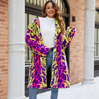 Women's Fluffy Faux Fur Coat in Vibrant Pattern