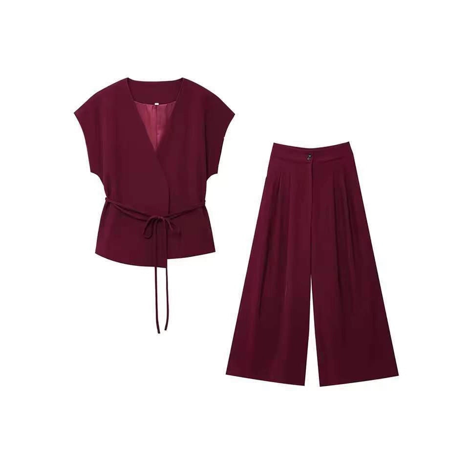 Elegant Wrap Top and Wide-Leg Palazzo Pants Set