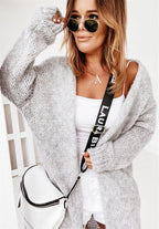 Women's Chunky Knit Cardigan with Voluminous Sleeves and Open Front