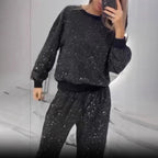 Women's Glitter Leisure Set with Cropped Sweater and Comfortable Pants