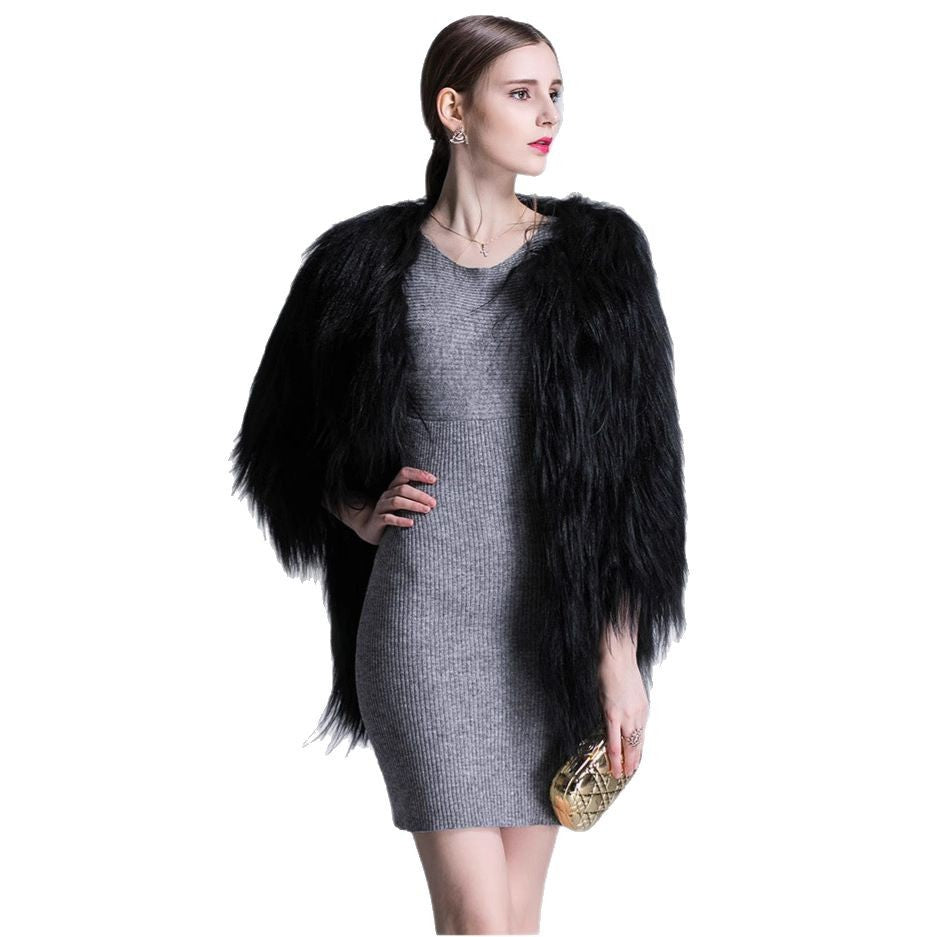 Women's Elegant Faux Fur Cape with Wide Open Cut