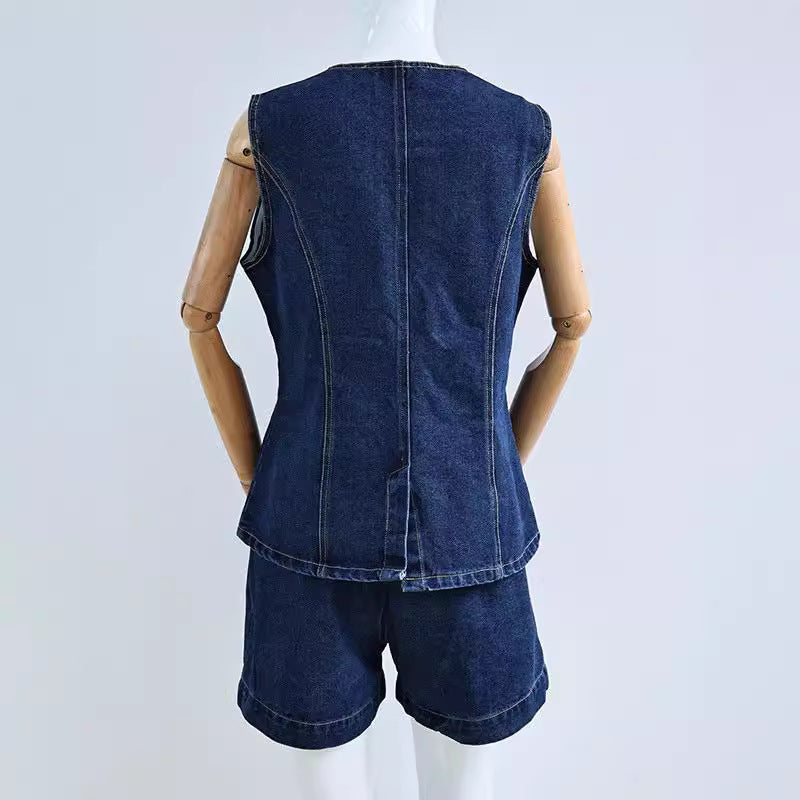 Women's Denim Overall with Chic Cut and Button Details