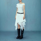 Women's Asymmetrical Lace Skirt with Ruching