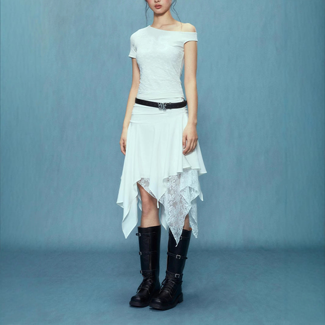 Women's Asymmetrical Lace Skirt with Ruching