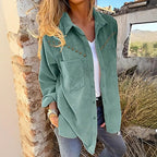 Women's Corduroy Blouse with Elegant Snap Buttons and Practical Pockets