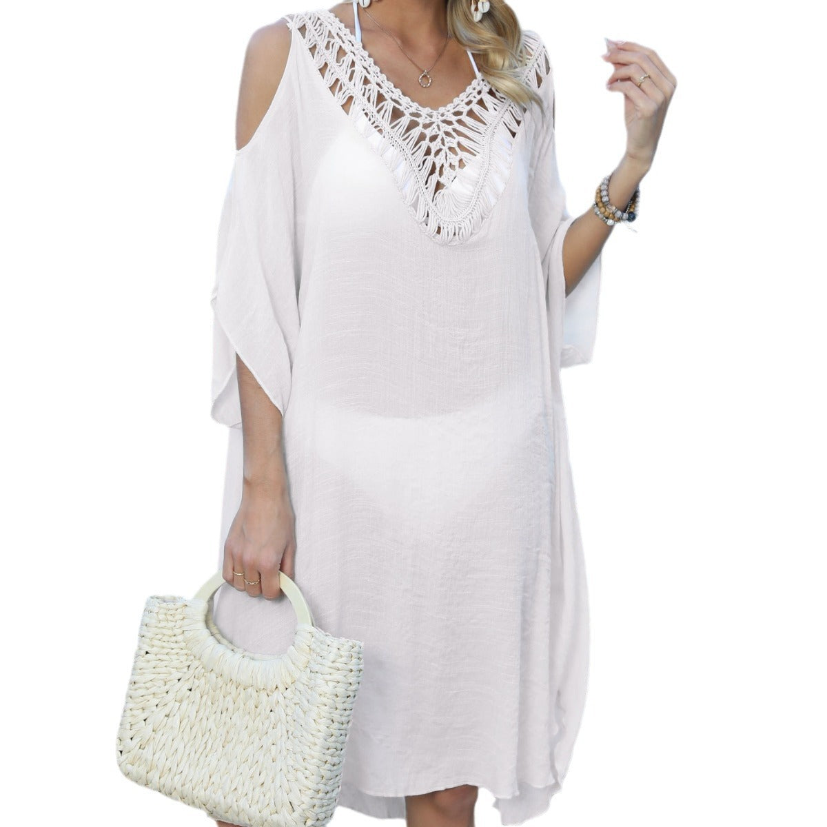 Women's Airy Beach Kimono with Decorative Crochet Accents