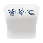 Women's Maritime Bandeau Top with Shell Motifs