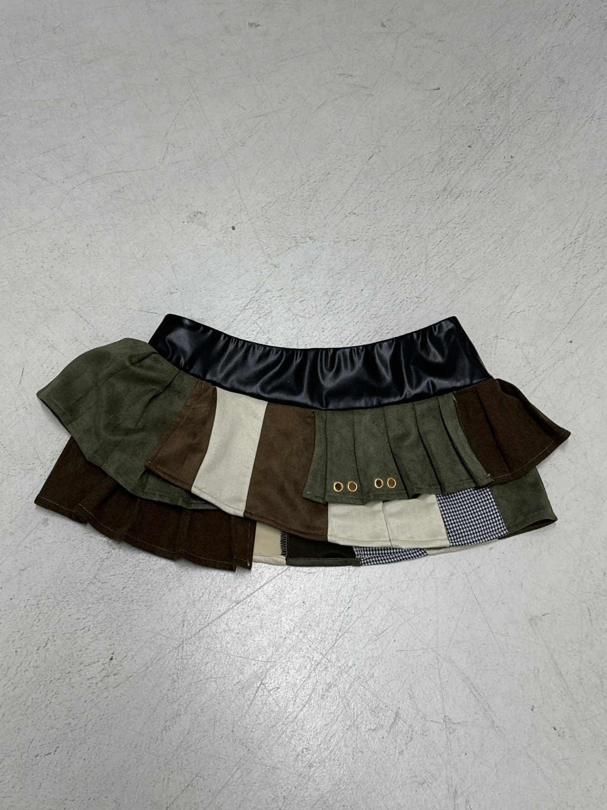 Women's Fashionable Mini Skirt with Mixed Fabric Layers and Ruffles