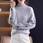 Women's Elegant Turtleneck Sweater with Button Details
