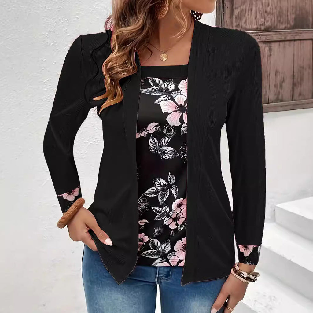Women's Elegant and Casual Long Jacket with Floral Design