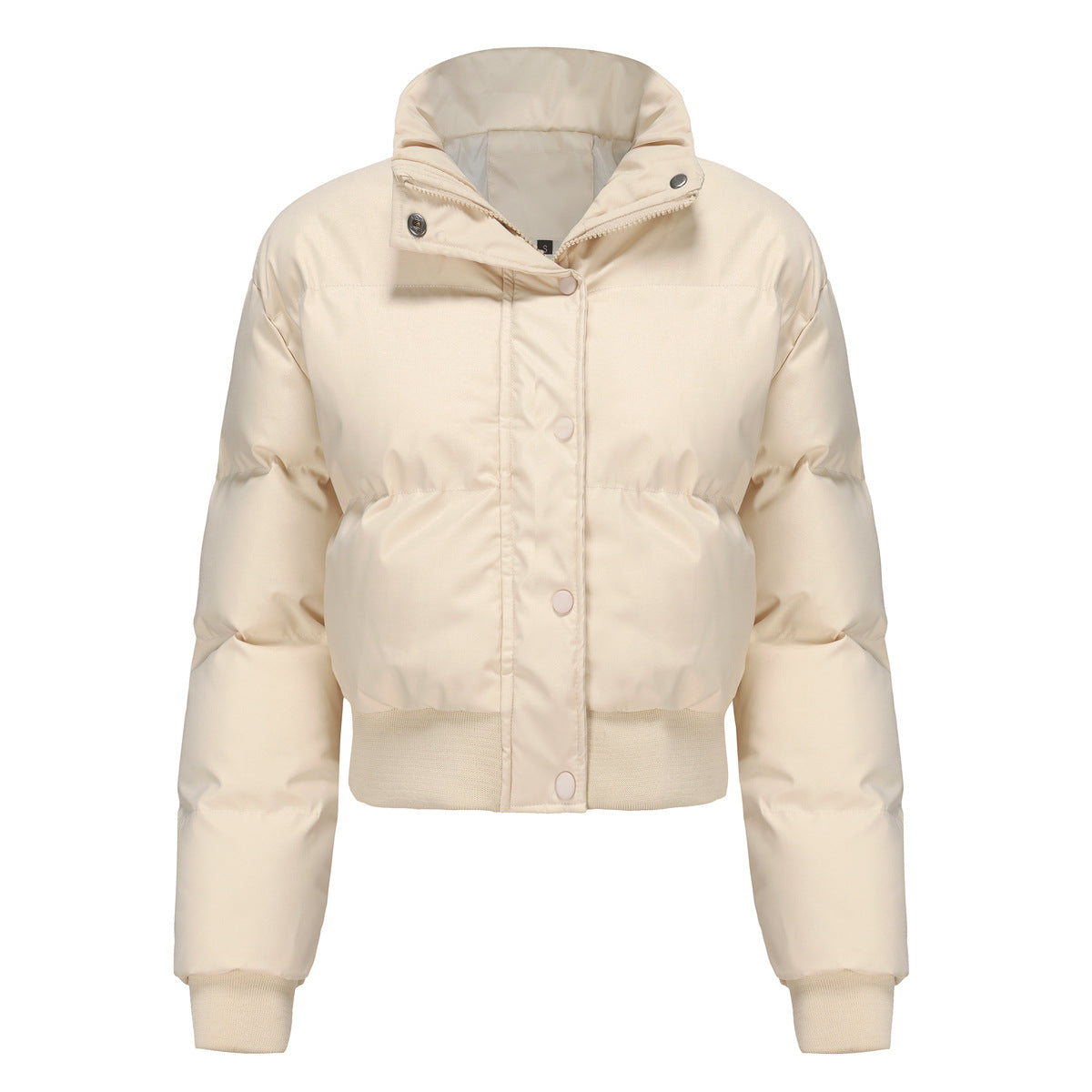 Women's Cropped Quilted Jacket with High Collar and Snap Buttons