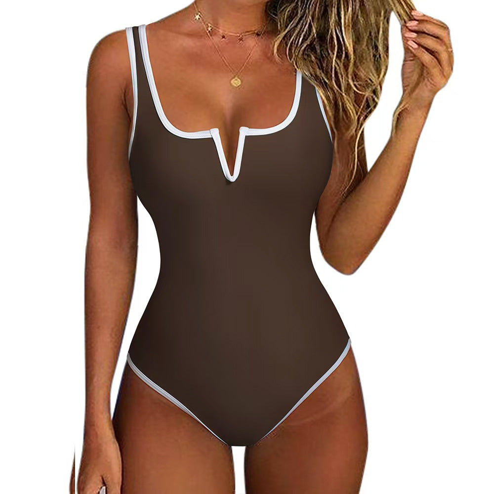 Women's Swimsuit with Deep V-Neck and Adjustable Straps