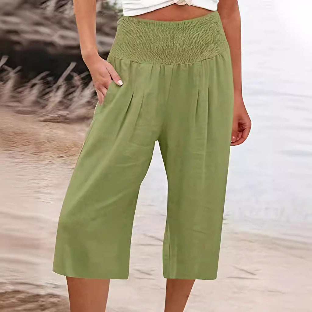 Women's Elegant Culottes with Elastic Waistband and Pockets