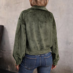 Women's Casual Corduroy Jacket with Two Chest Pockets and Button Placket