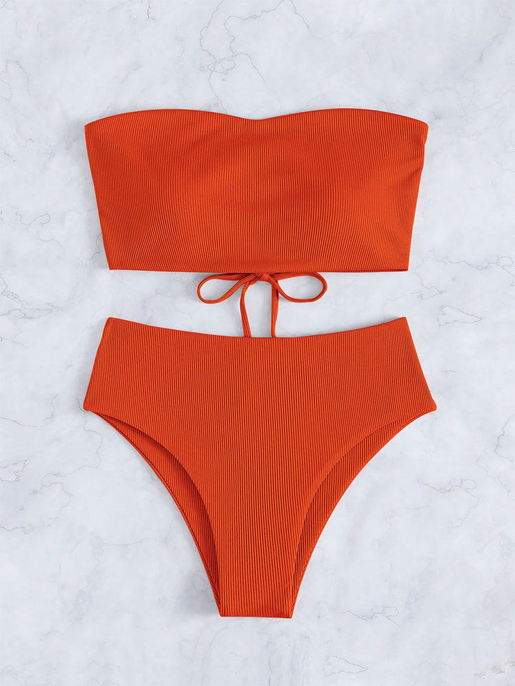 Women's High-Waisted Striped Bandeau Bikini