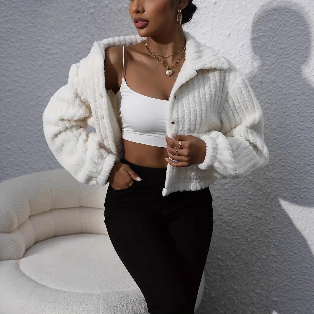 Women's Fluffy Couture-Style Overshirt with Pockets