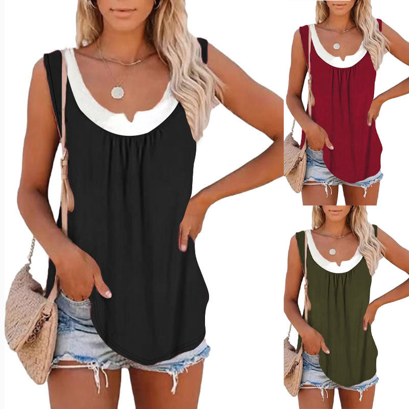 Women's Sleeveless Top with Decorative V-Neck and Casual Fit