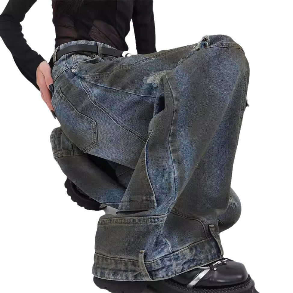 Women's Extra-Wide Leg Jeans with Distressed Details