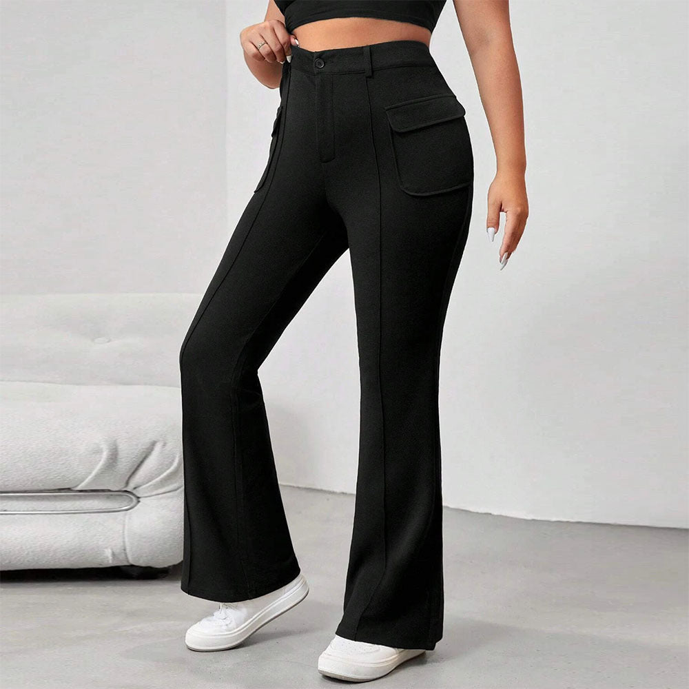 Women's Flared Pants with Practical Side Pockets and Elastic Waistband