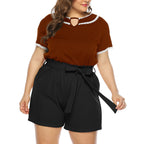Women's Fashionable Top with Ruffle Sleeves and Elegant Shorts