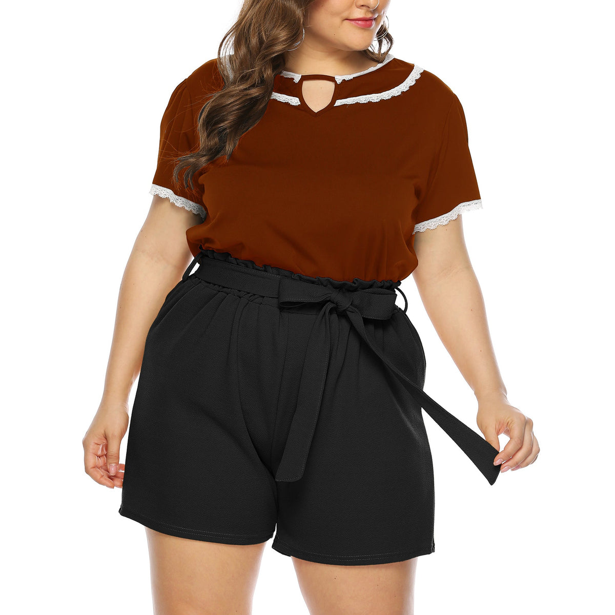 Women's Fashionable Top with Ruffle Sleeves and Elegant Shorts