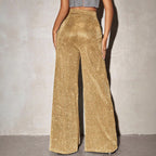 Women's Elegant Wide-Leg Trousers in Sparkling Metallic Look