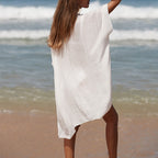 Women's Elegant Beach Poncho with Crochet Accents and Deep V-Neck