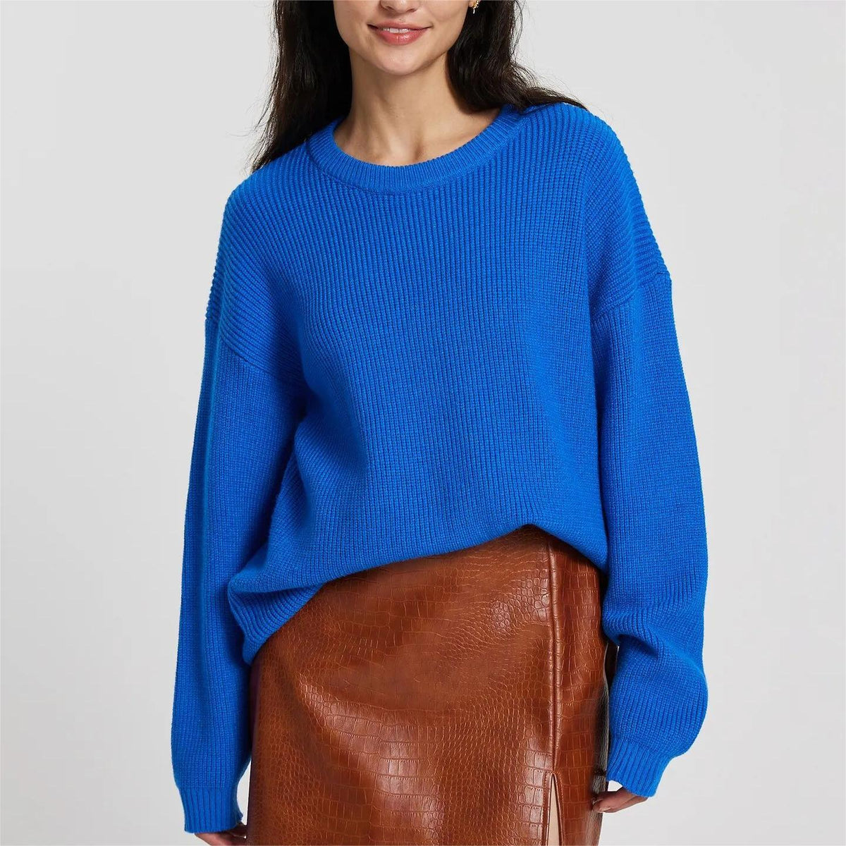 Women's Large, Soft Knit Sweater with Dropped Shoulders