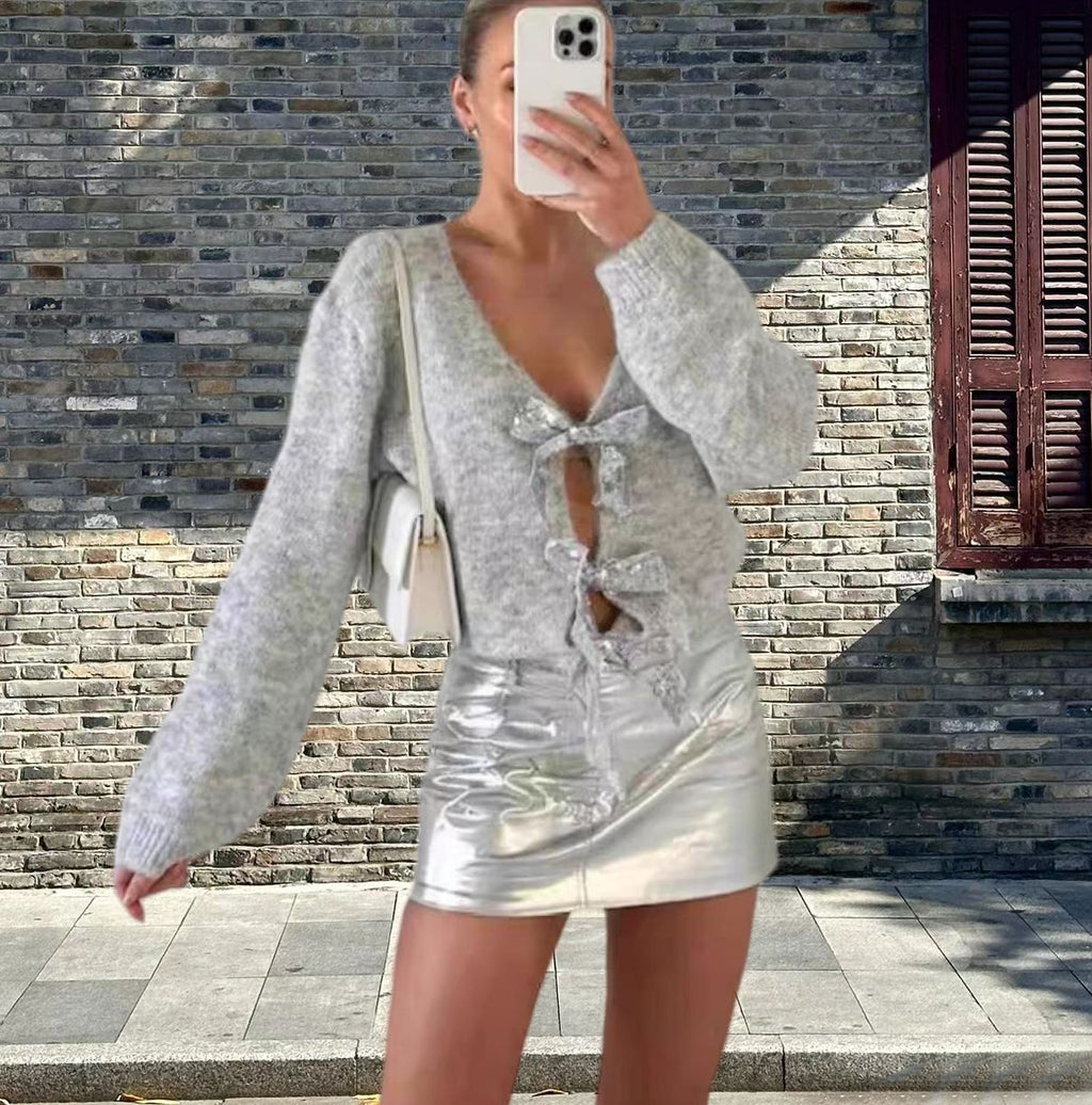Women's Elegant Cardigan with Glittering Band Detail