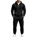 Men's Two-Piece Fleece Loungewear Set with Half-Zip Hoodie and Cargo Joggers