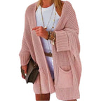 Women's Oversized Chunky Knit Cardigan with Wide Shawl Collar and Patch Pockets