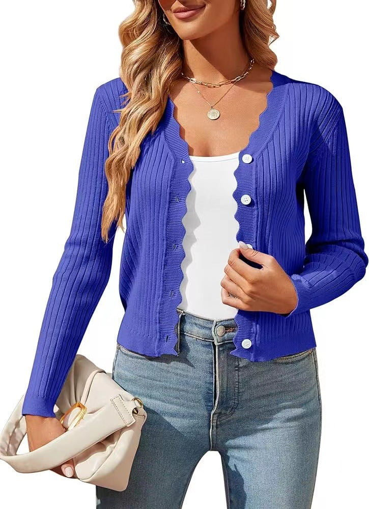 Women's Elegant Cardigan with Wavy Edges