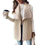 Elegant Quilted Vest with Wide Collar and Pockets