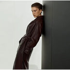 Elegant Faux Leather Trench Coat with Belt