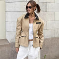 Women's Designer Quilted Jacket with Contrast Collar and Minimalist Pockets