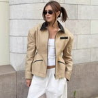 Women's Designer Quilted Jacket with Contrast Collar and Minimalist Pockets