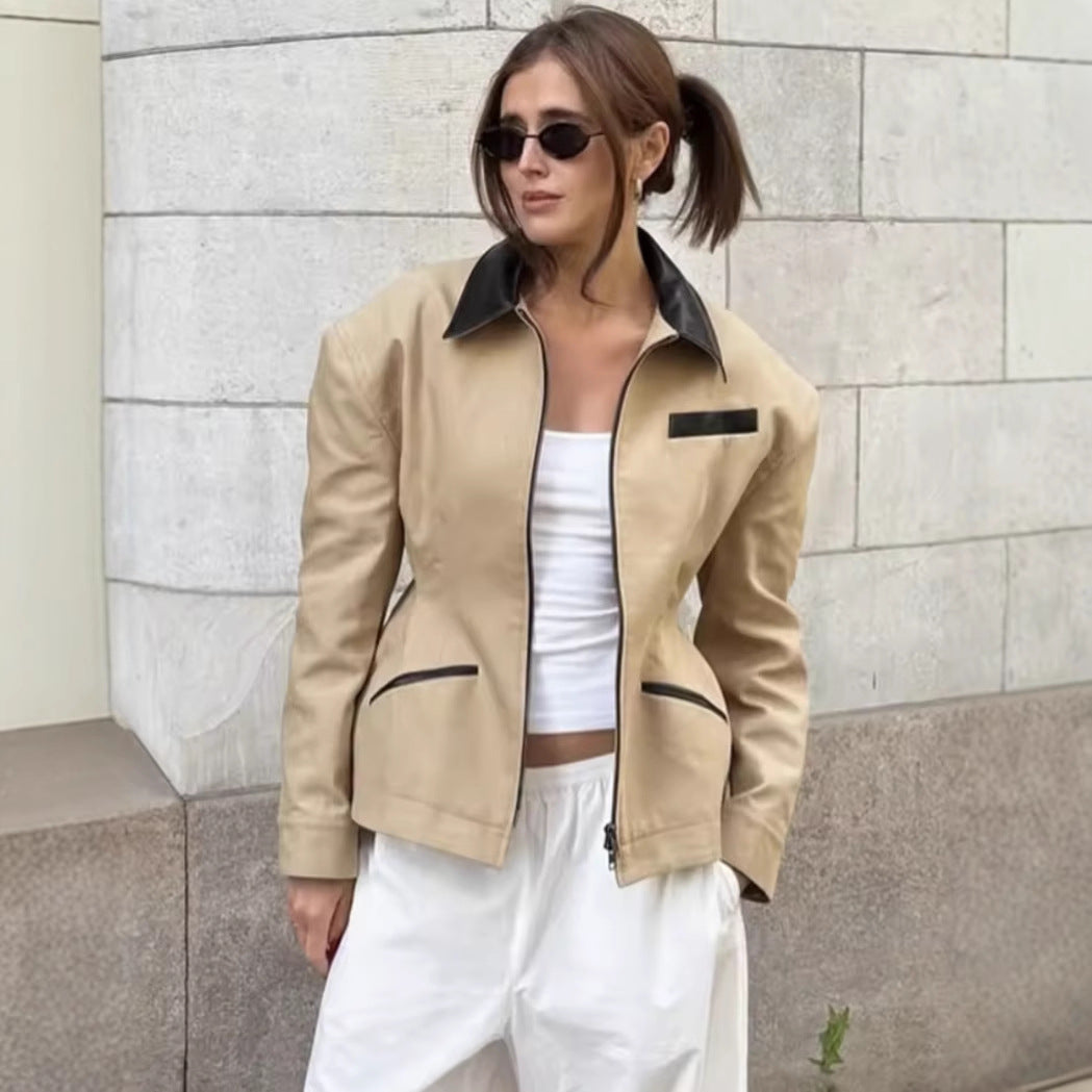 Women's Designer Quilted Jacket with Contrast Collar and Minimalist Pockets