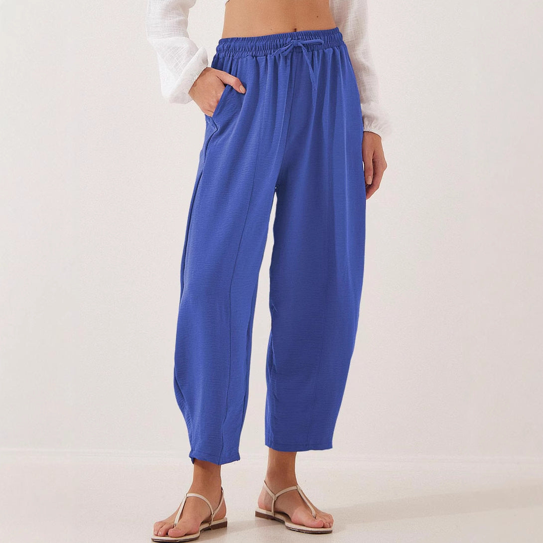 Women's Comfortable Lightweight Casual Pants with Elastic Waist and Side Pockets