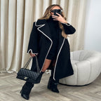 Women's Elegant Coat with Stylish Fold-Over Collar and Contrasting Stitching