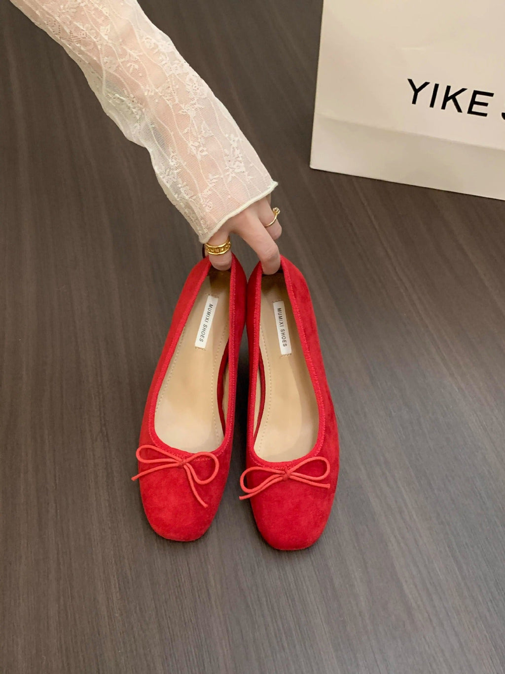 Women's Suede Ballet Flats with Decorative Bow