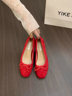 Women's Suede Ballet Flats with Decorative Bow