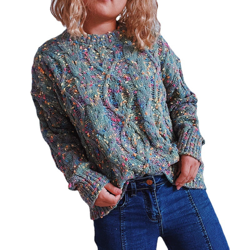 Women's Chunky Knit Sweater with Colorful Accents and Relaxed Fit
