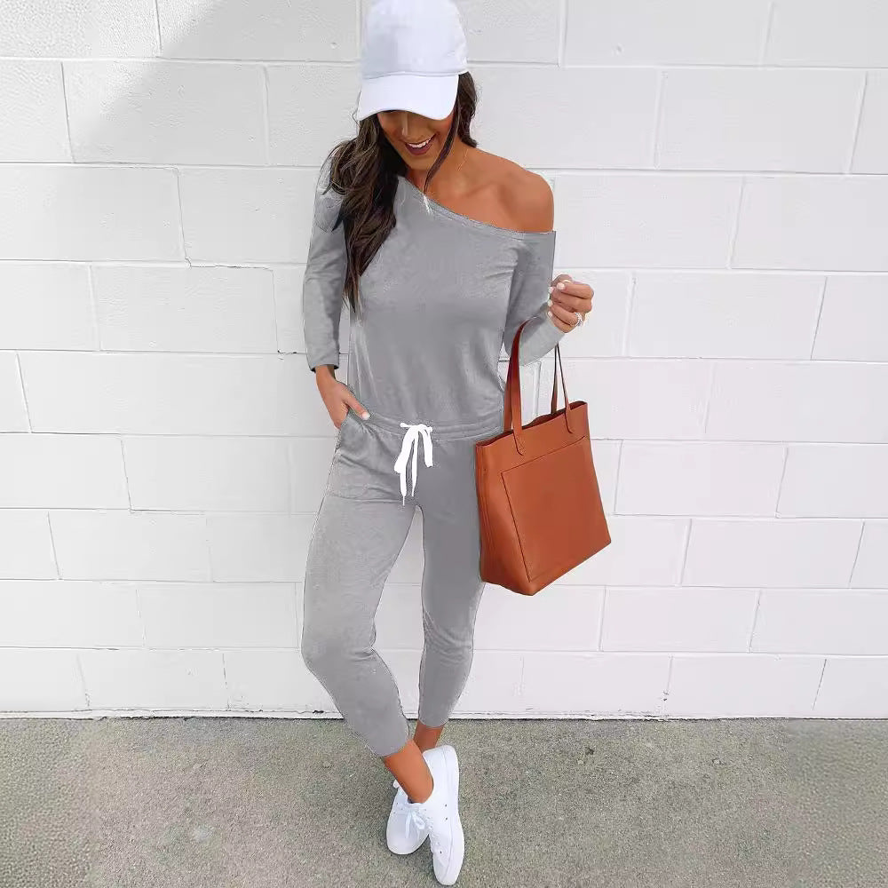 Women's Casual One-Shoulder Jumpsuit with Elastic Waist