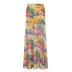 Women's Maxi Skirt with Floral Chiffon Design and Flowing Hem