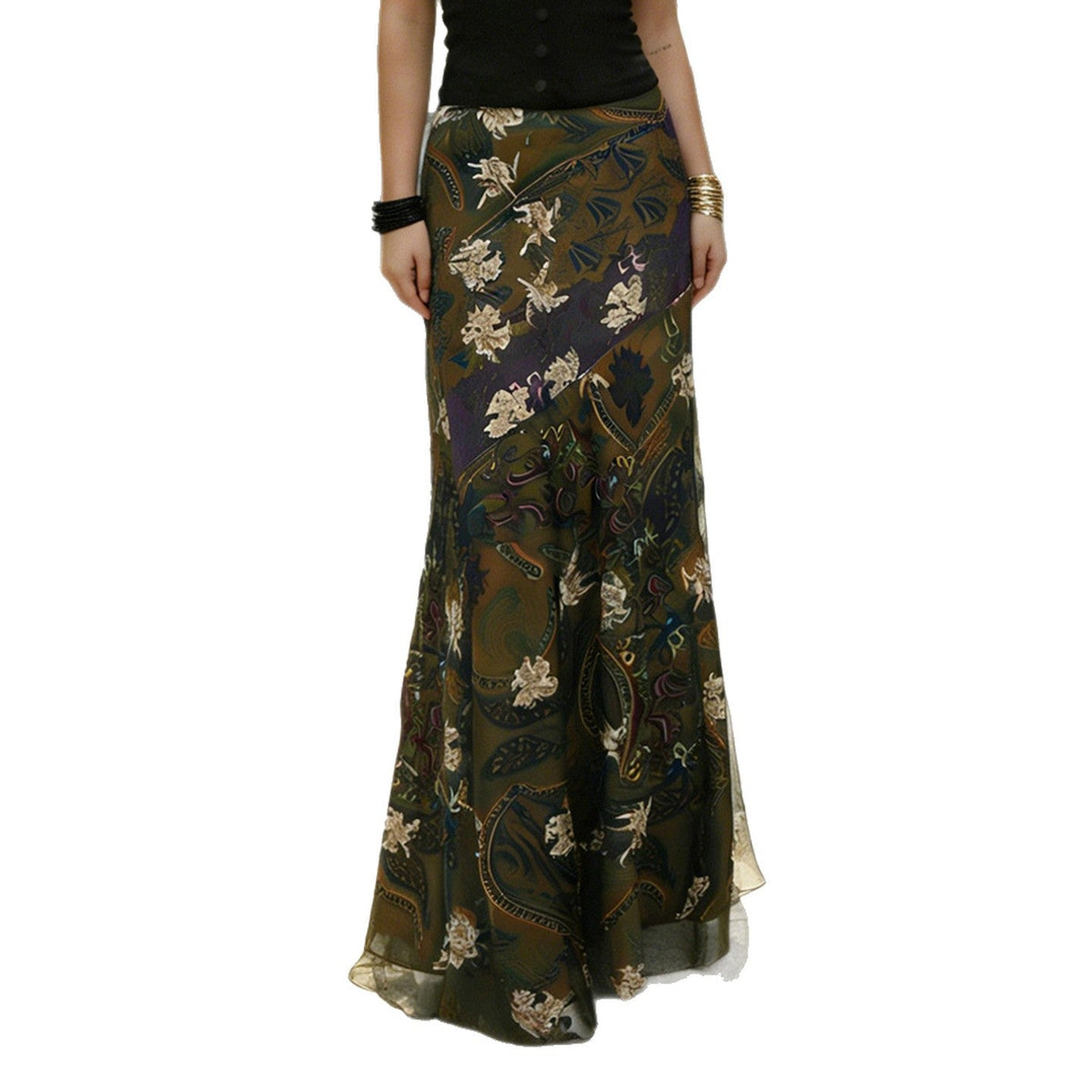 Women's Long Vintage-Style Floral Skirt with Flowing Cut