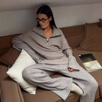 Women's Casual Knit Set with Full-Length Zipper