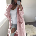 Women's Patterned Knit Coat with Pockets and Open Cut