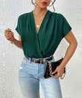 Women's Blouse Shirt with Elegant Wrap Look and Short Sleeves