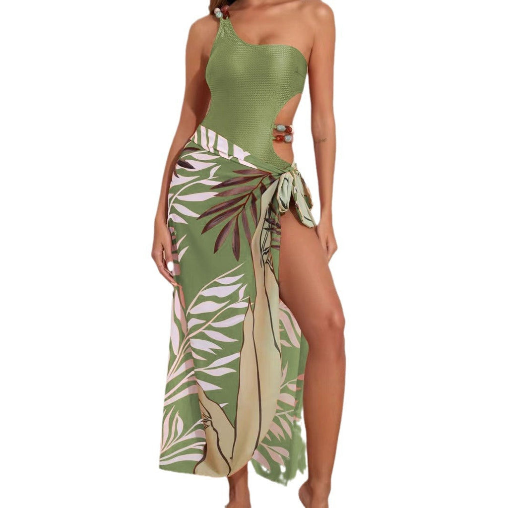 Women's Asymmetrical Swimsuit Set with Elegant Sarong