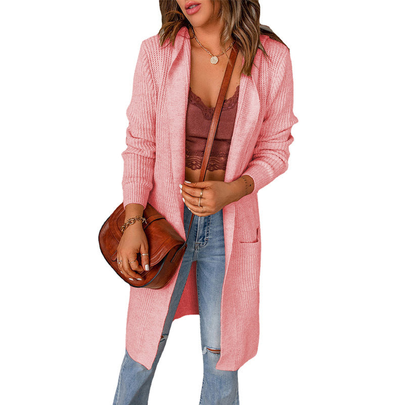 Casual Knit Coat with Open Front and Deep Pockets